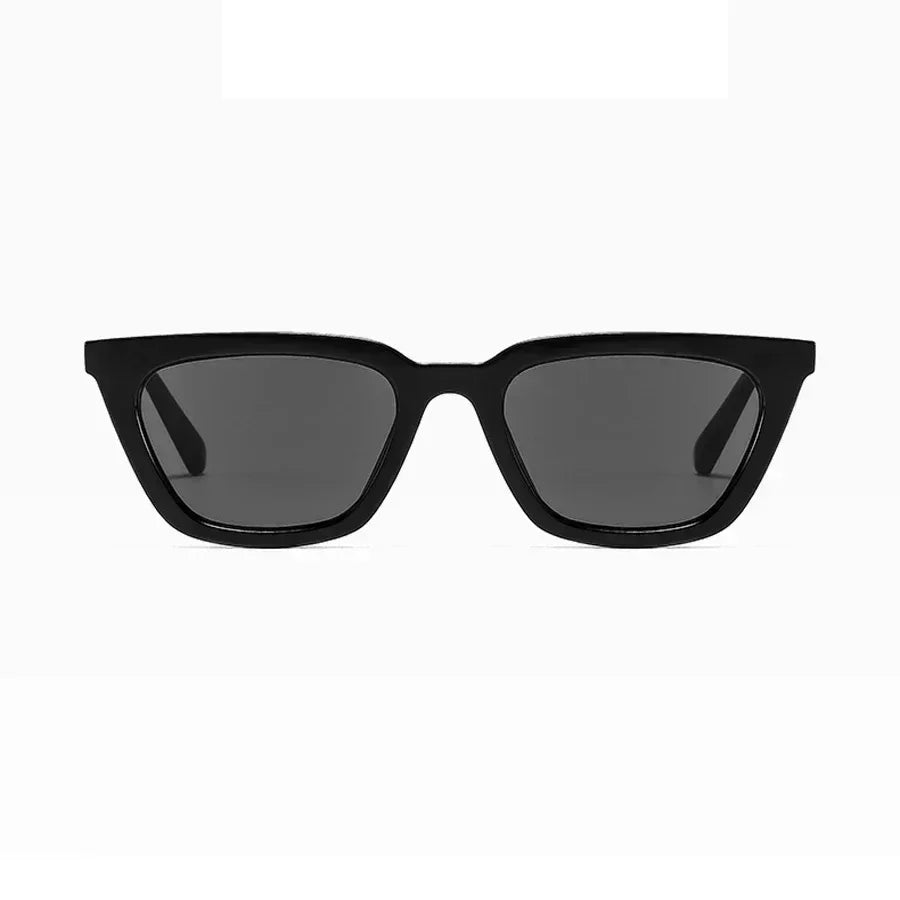 Black sunglasses with dark lenses on a white background