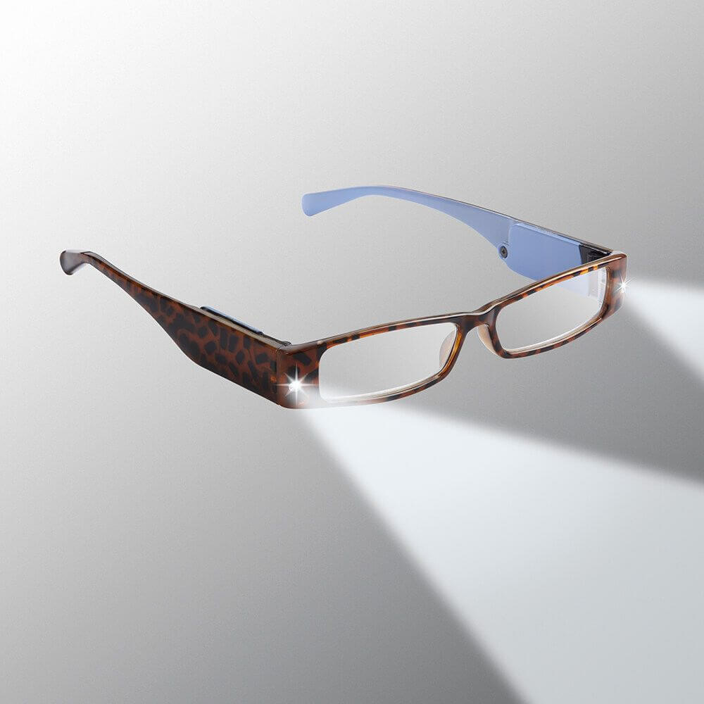 Leopard print eyeglasses on a light gray background