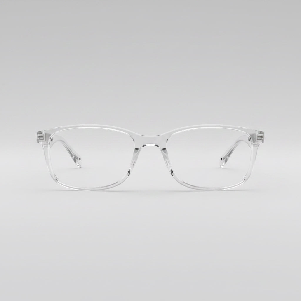 Bluetooth glasses with features listed and a black case on a light gray background