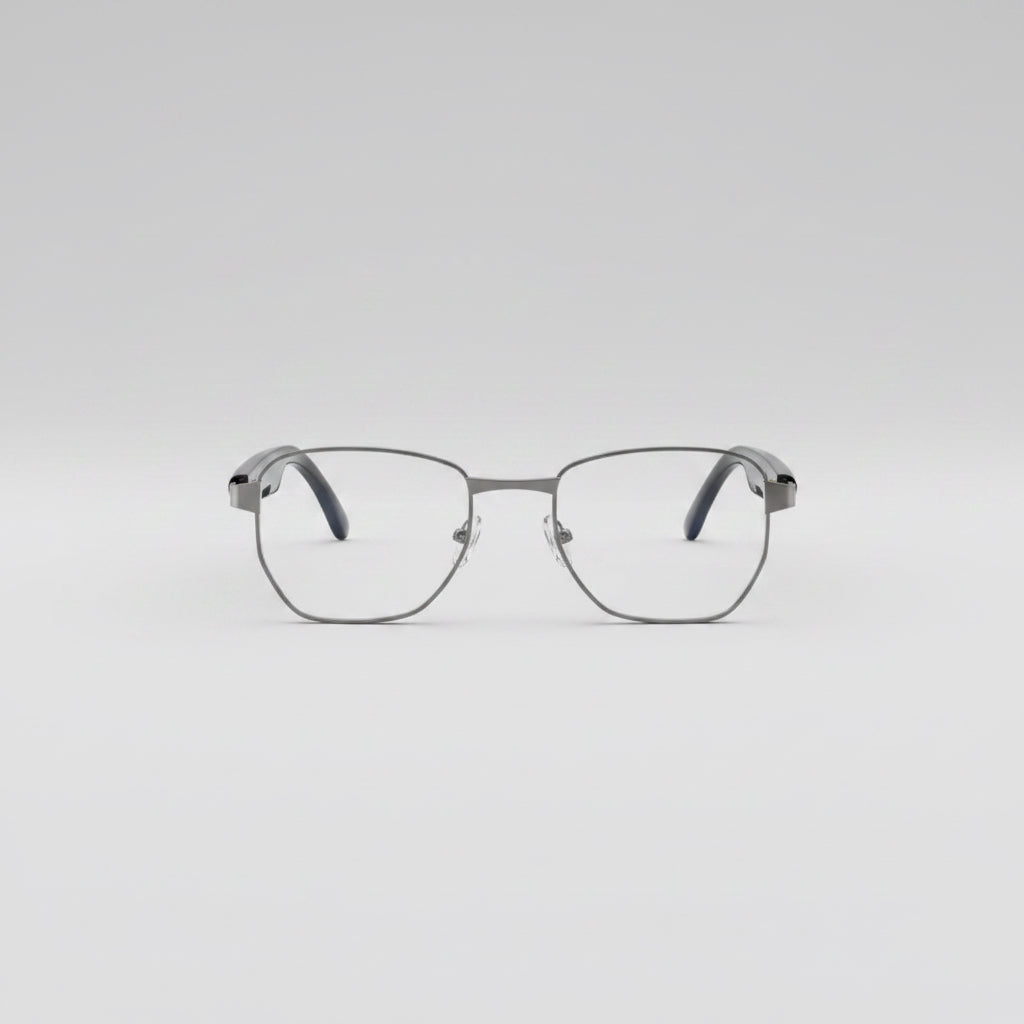 Bluetooth glasses with features listed on a gray background
